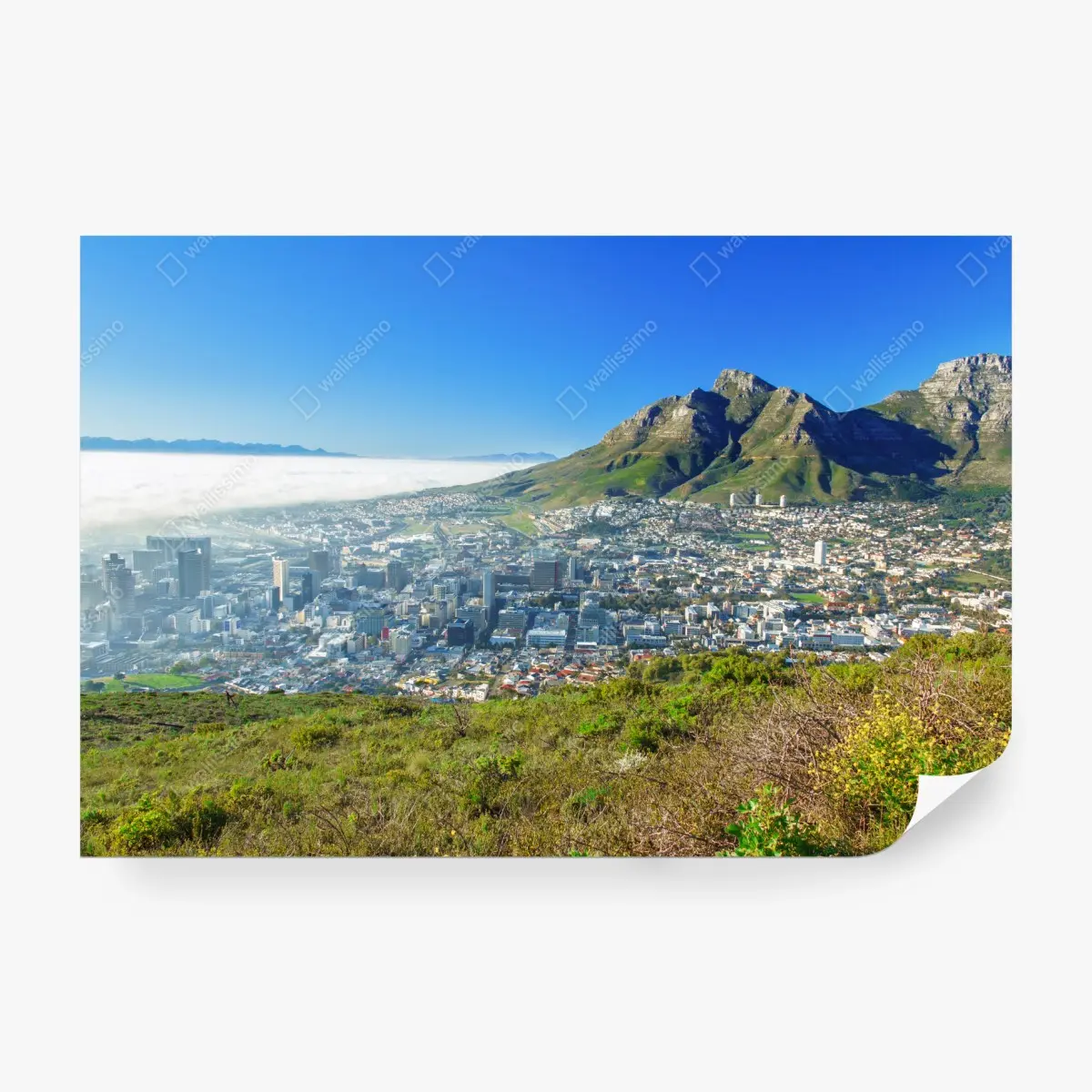 Wall mural city skyline with mountains and blue sky • Wallissimo® Wall mural city skyline with mountains and blue sky • Wallissimo®