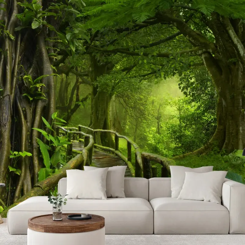 Wall mural misty tropical jungle boardwalk