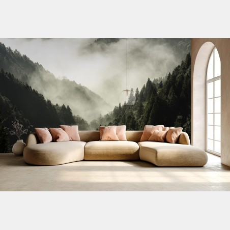 Wall mural misty mountain valley • Wallissimo®