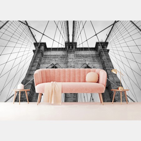 Wall mural monochrome suspension bridge architecture • Wallissimo®