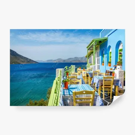 Wall mural sunny Mediterranean seaside terrace • Wallissimo®