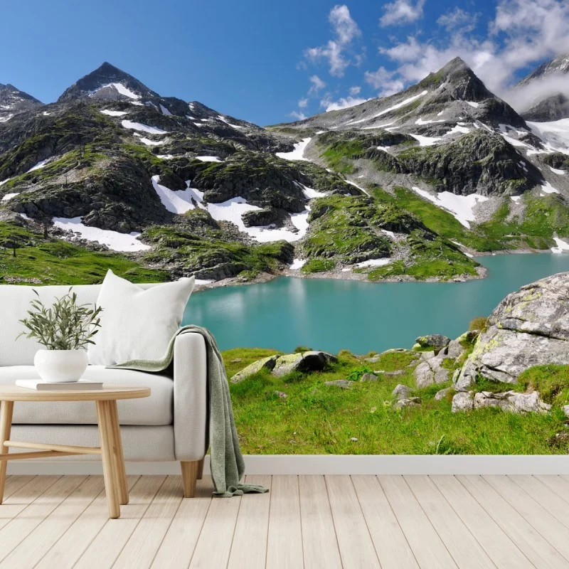 Wall mural alpine turquoise mountain lake panorama