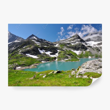 Wall mural alpine turquoise mountain lake panorama • Wallissimo®