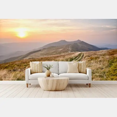 Wall mural golden mountain trail at sunset • Wallissimo®