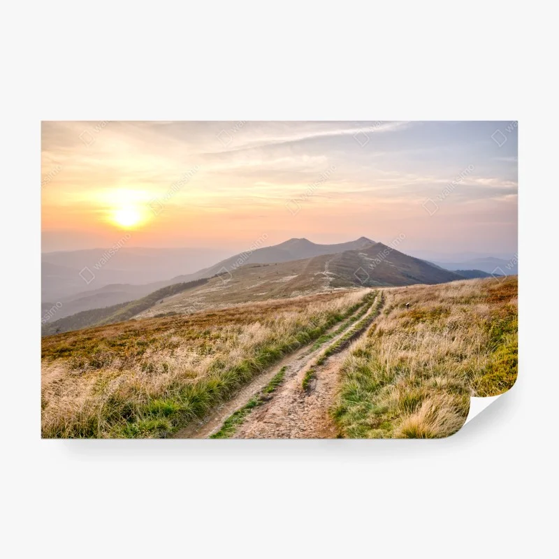 Wall mural golden mountain trail at sunset