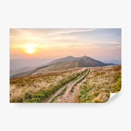 Wall mural golden mountain trail at sunset • Wallissimo®