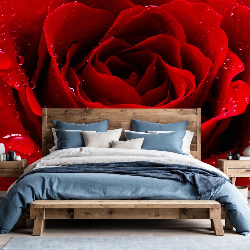 Wall mural vibrant red rose close-up