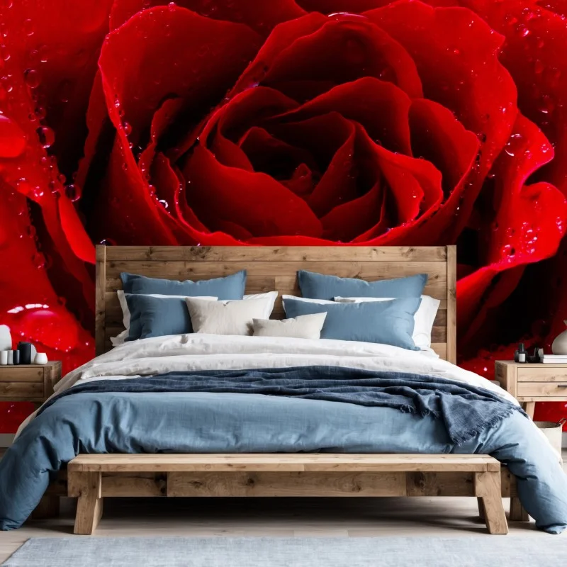 Wall mural vibrant red rose close-up