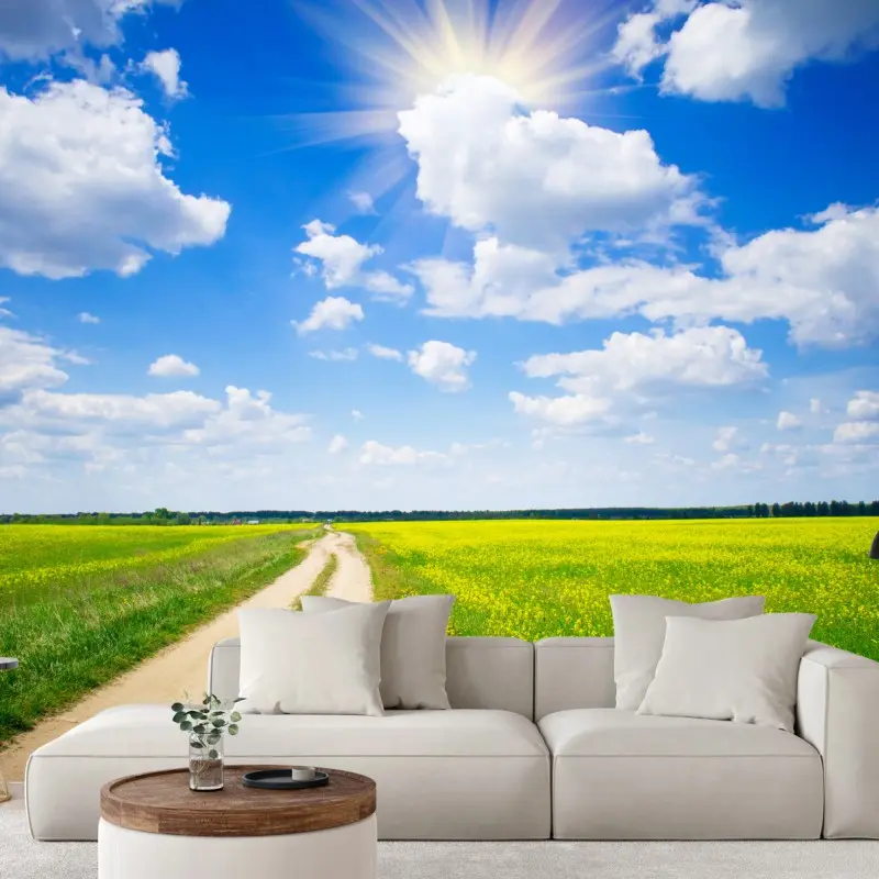 Wall mural yellow rapeseed field under a blue sky