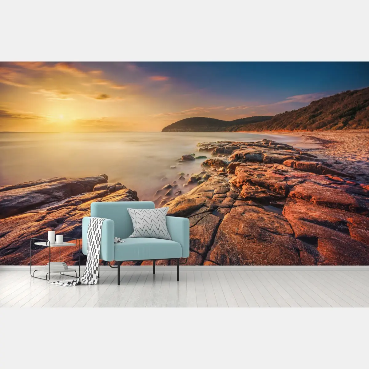 Wall mural sunset at Cala Violina beach, Tuscany • Wallissimo®