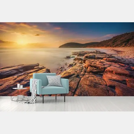 Wall mural sunset at Cala Violina beach, Tuscany • Wallissimo®