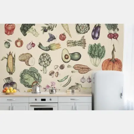 Wall mural hand-drawn vegetable botanical print • Wallissimo®