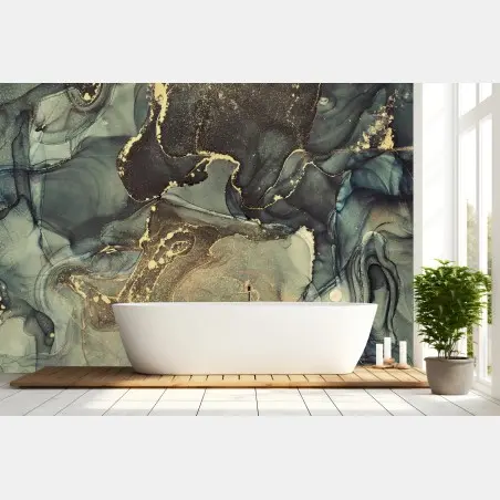 Wall mural turquoise and gold fluid abstract art • Wallissimo®