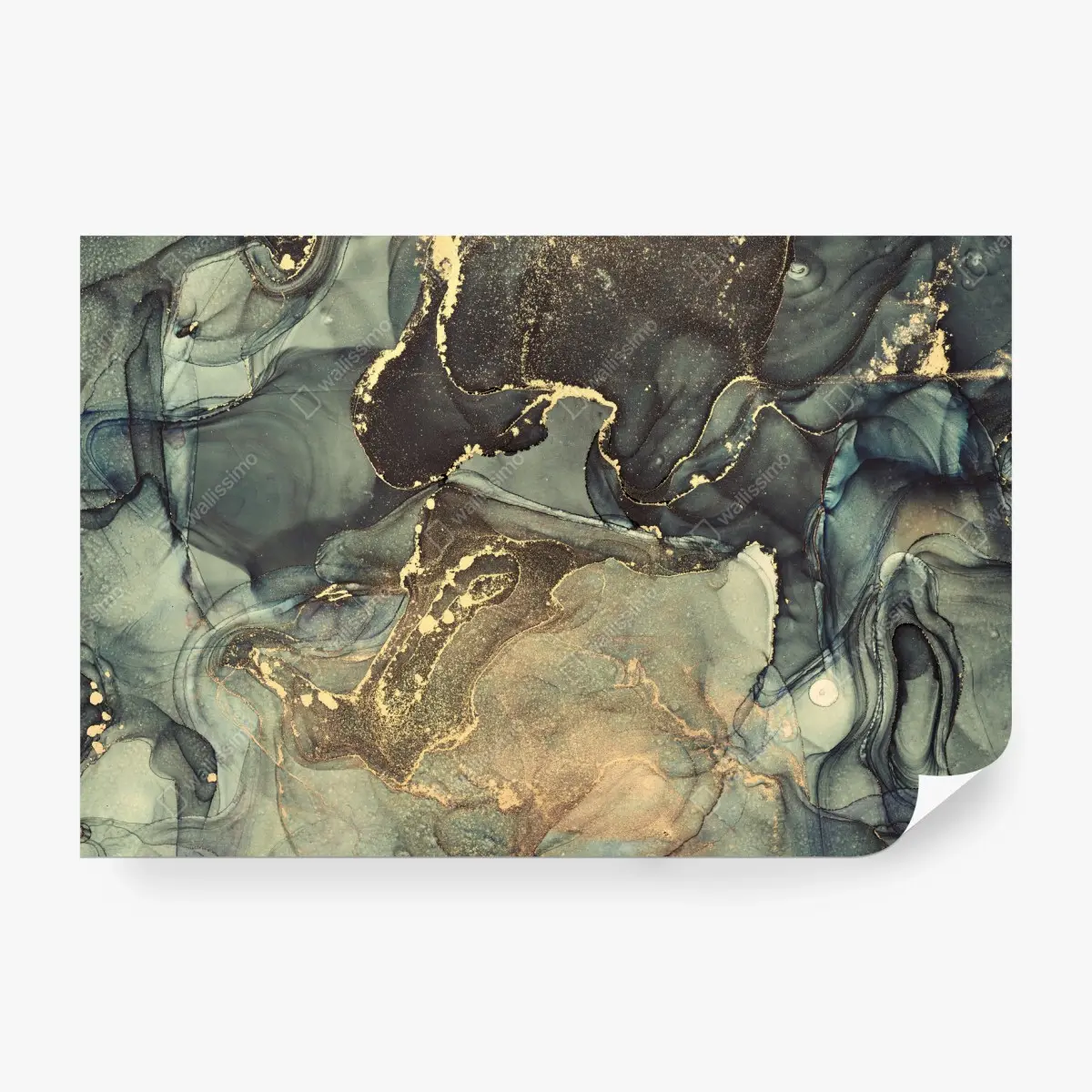Wall mural turquoise and gold fluid abstract art ⁕ Wallissimo® Wall mural turquoise and gold fluid abstract art ⁕ Wallissimo®