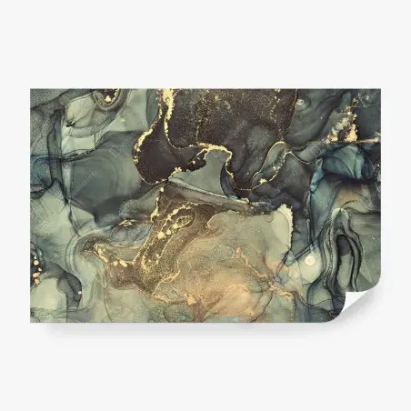 Wall mural turquoise and gold fluid abstract art • Wallissimo®