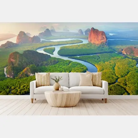 Wall mural sunrise over Phang Nga Bay • Wallissimo®