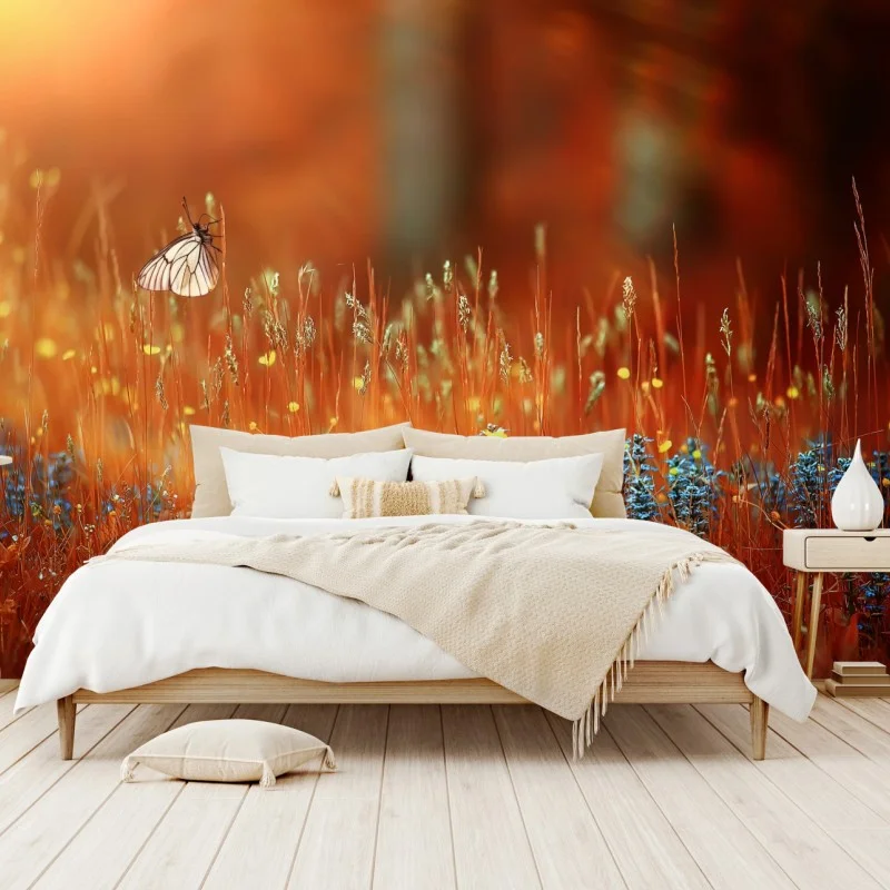 Wall mural butterfly in a golden meadow
