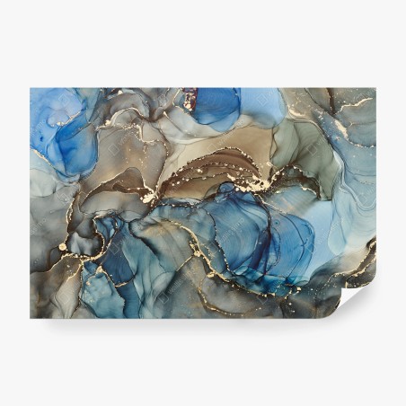Wall mural blue and gold fluid abstract • Wallissimo®