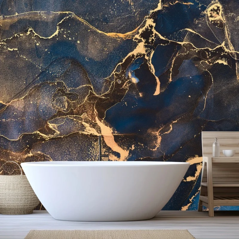 Wall mural midnight marble with golden veins