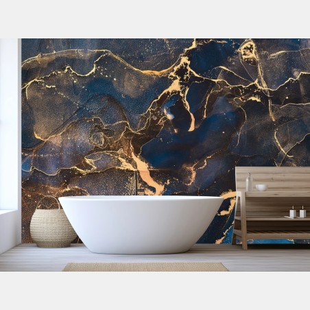 Wall mural midnight marble with golden veins • Wallissimo®