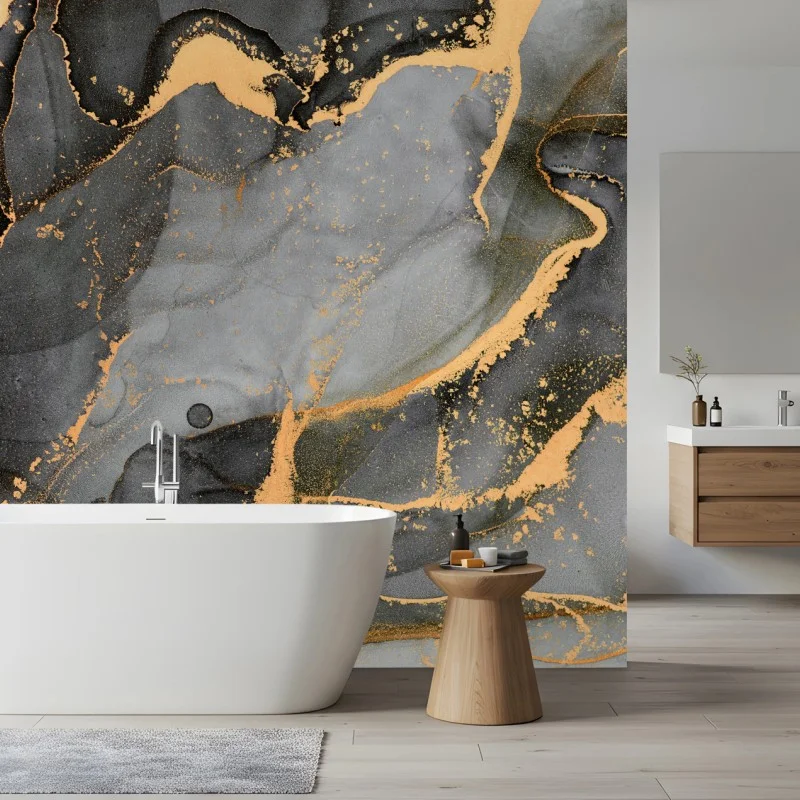 Wall mural smoky gray marble with gold veins