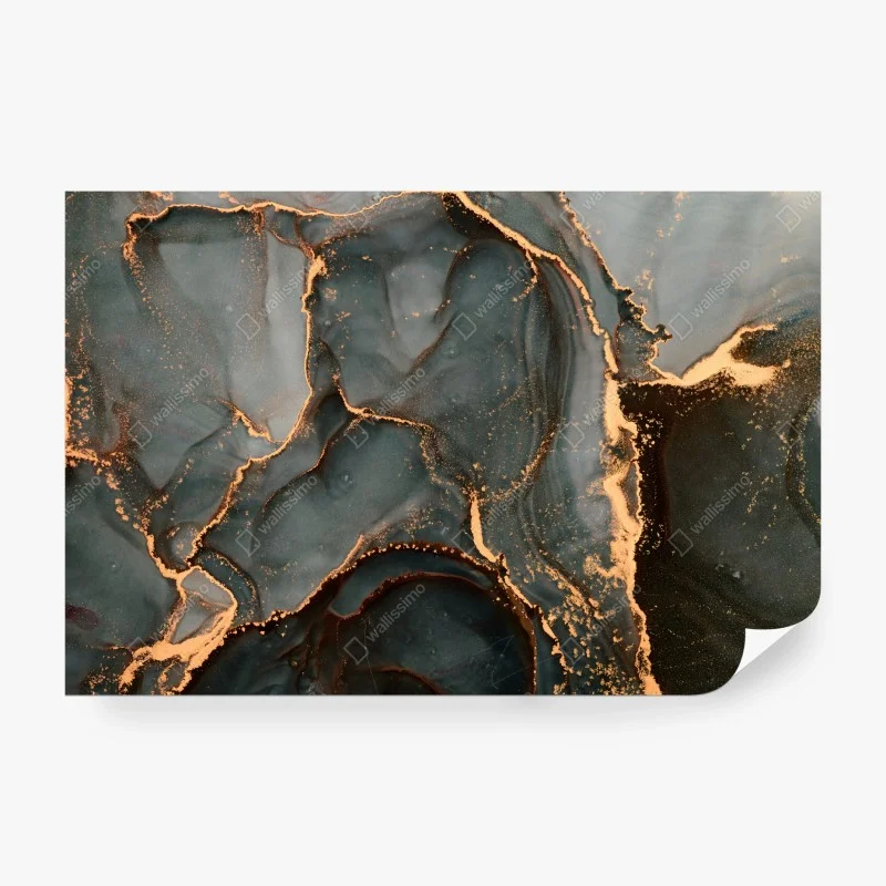 Wall mural luxury turquoise abstract with gold veins