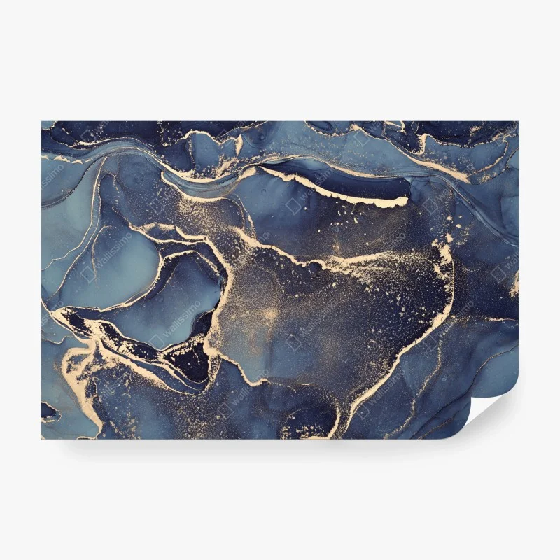 Wall mural dreamy navy and gold fluid art