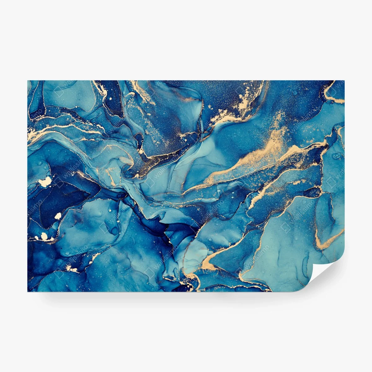 Wall mural ocean blue and gold fluid abstract • Wallissimo® Wall mural ocean blue and gold fluid abstract • Wallissimo®