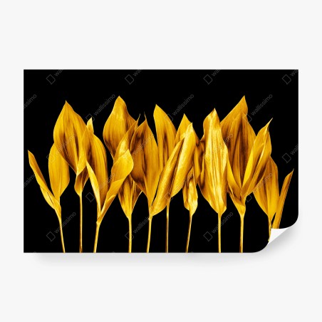 Wall mural golden leaves on black background • Wallissimo®