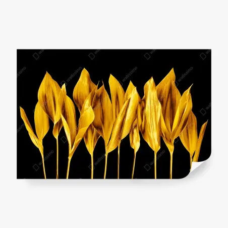 Wall mural golden leaves on black background • Wallissimo®