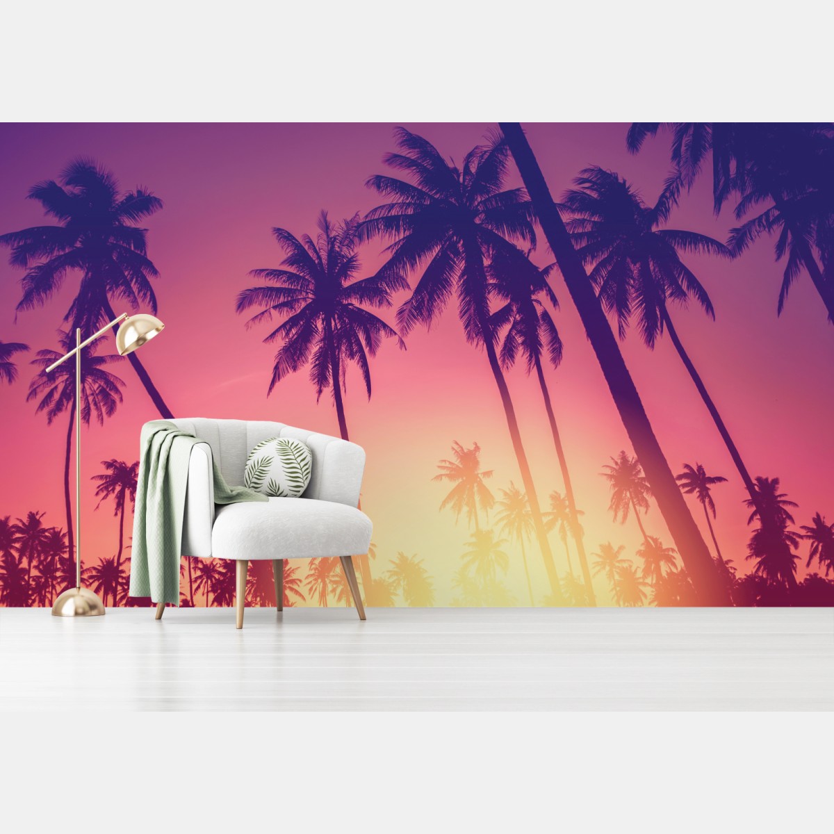 Wall mural tropical palm sunset silhouette • Wallissimo®