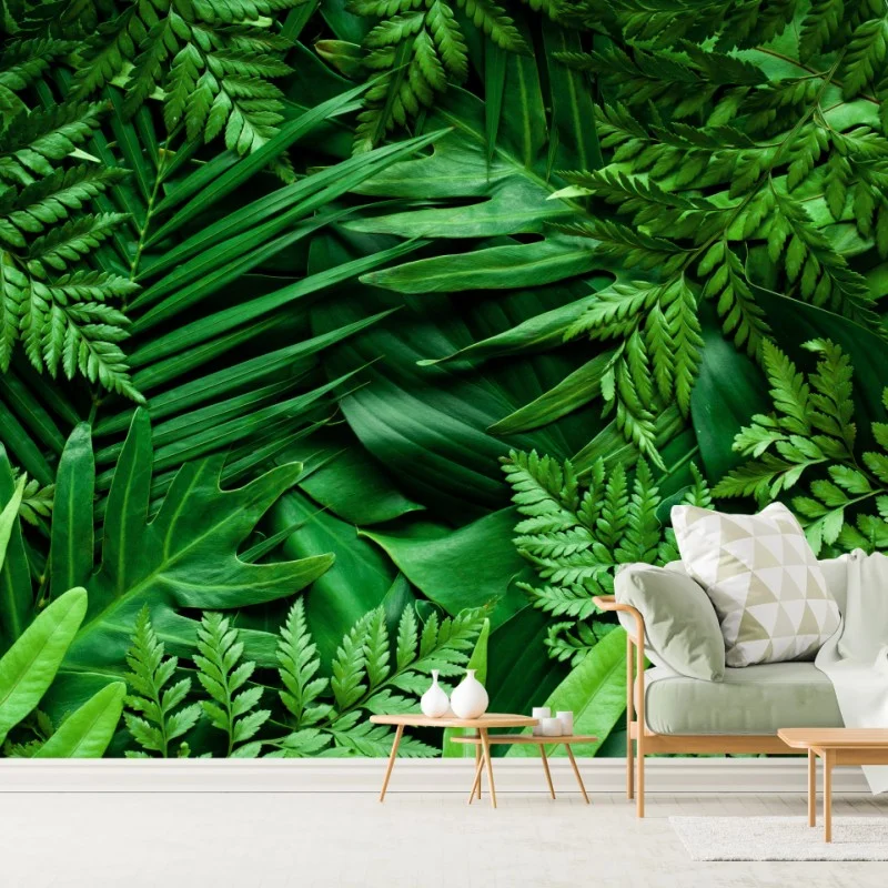 Wall mural lush green foliage pattern • Wallissimo®