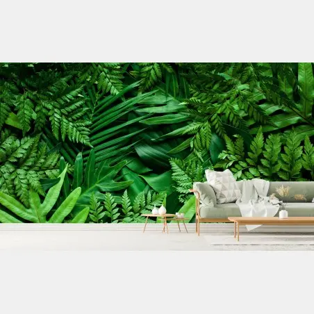 Wall mural lush green foliage pattern • Wallissimo®