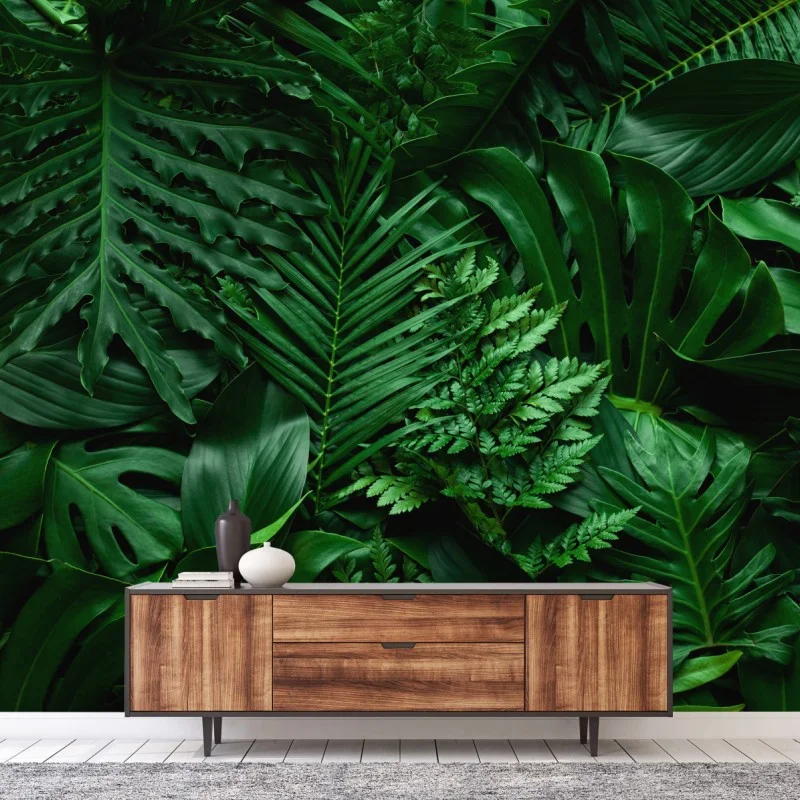 Wall mural lush tropical jungle leaves