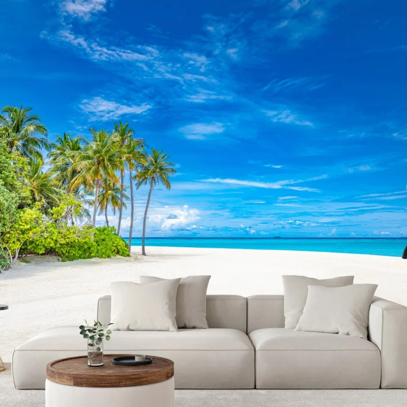 Wall mural tropical beach with palm trees