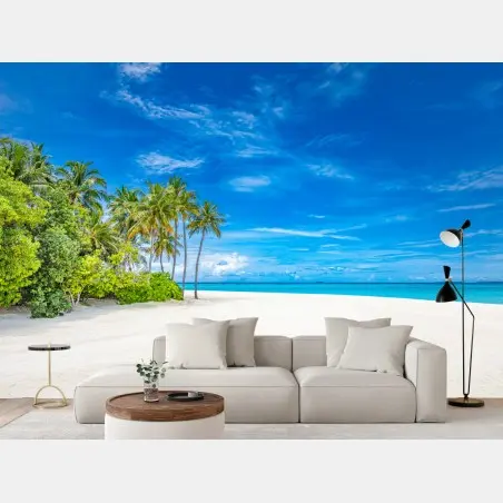 Wall mural tropical beach with palm trees • Wallissimo®