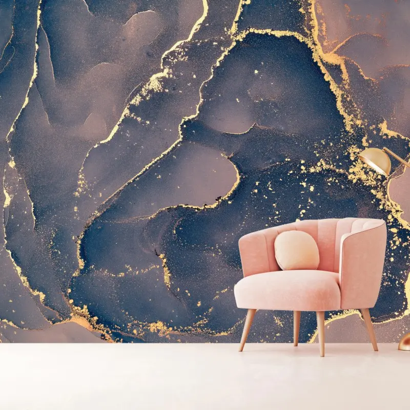 Wall mural navy and gold marble abstract