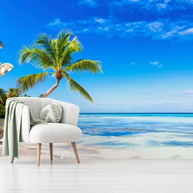 Wall mural tropical palm beach panorama