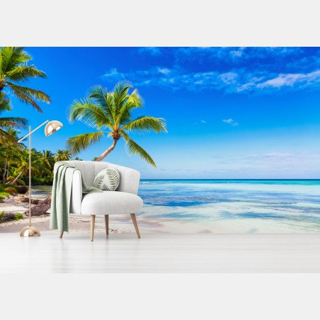 Wall mural tropical palm beach panorama • Wallissimo®