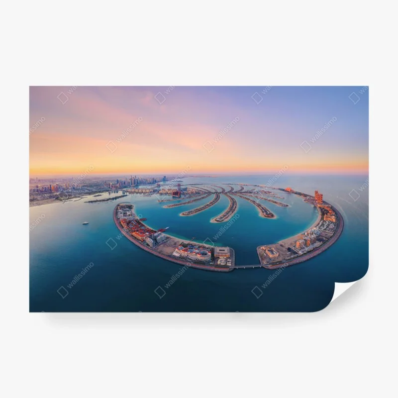 Wall mural sunset aerial of Palm Jumeirah skyline