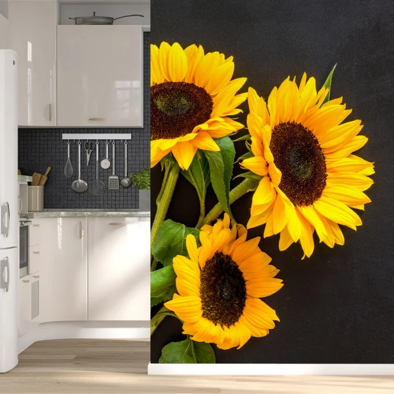 Wall mural sunflower bouquet on chalkboard background
