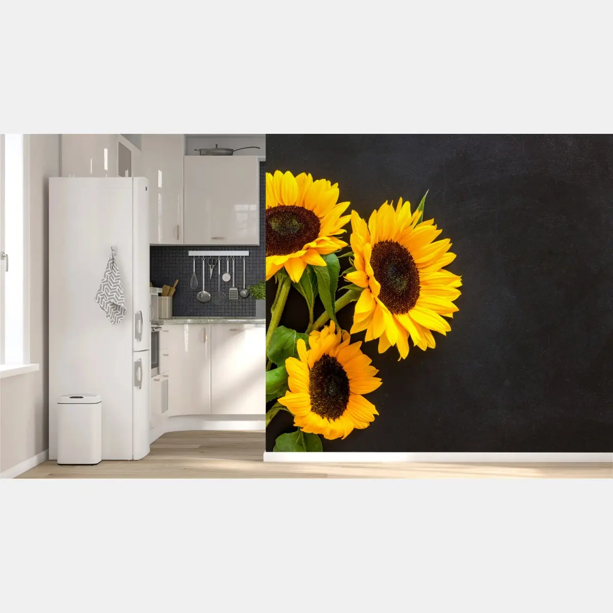 Wall mural sunflower bouquet on chalkboard background • Wallissimo®