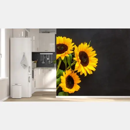 Wall mural sunflower bouquet on chalkboard background • Wallissimo®