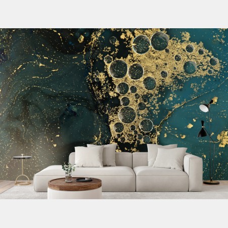 Wall mural turquoise and gold abstract marbled texture • Wallissimo®