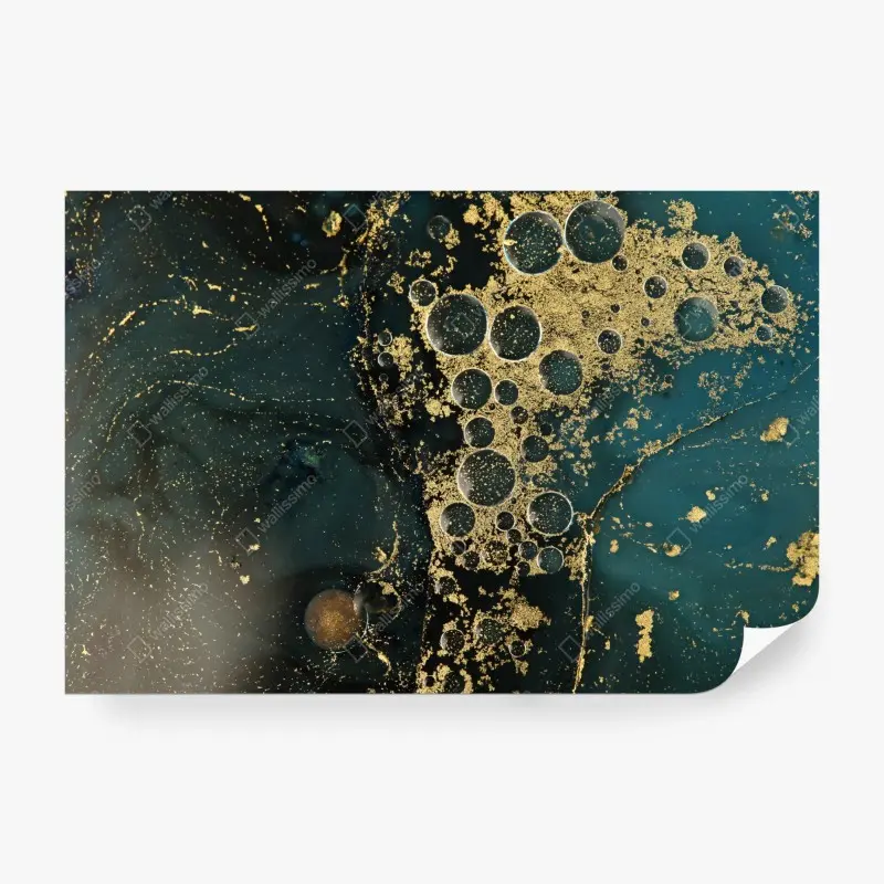 Wall mural turquoise and gold abstract marbled texture