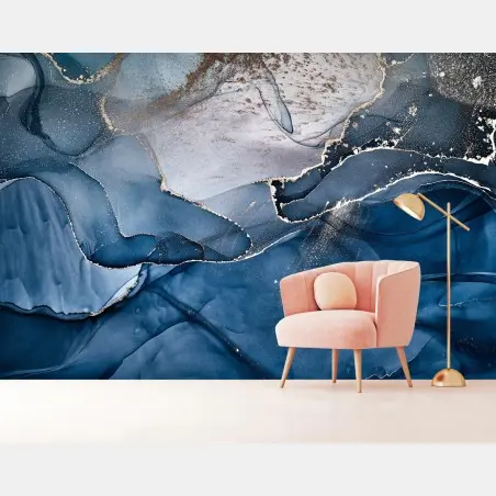 Wall mural deep blue marble abstract • Wallissimo®