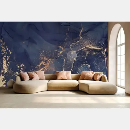 Wall mural navy marble abstract with gold veins • Wallissimo®