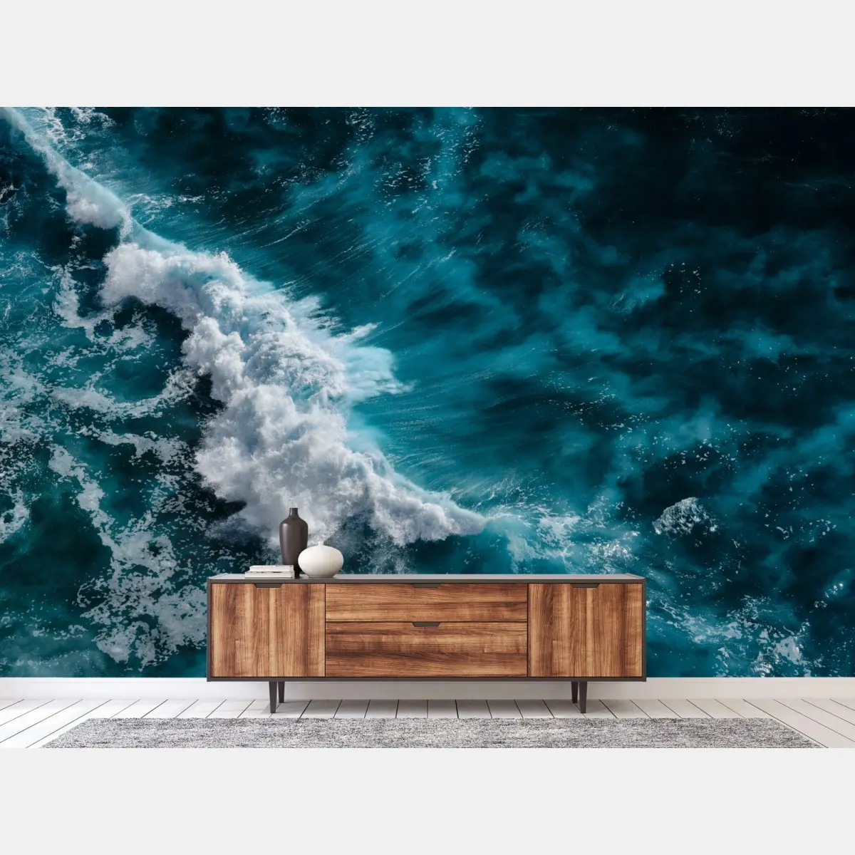 Wall mural aerial turquoise ocean waves in Bali • Wallissimo®