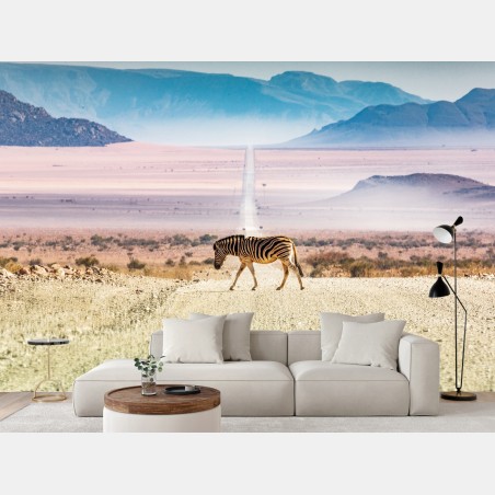 Wall mural zebra crossing the desert road • Wallissimo®
