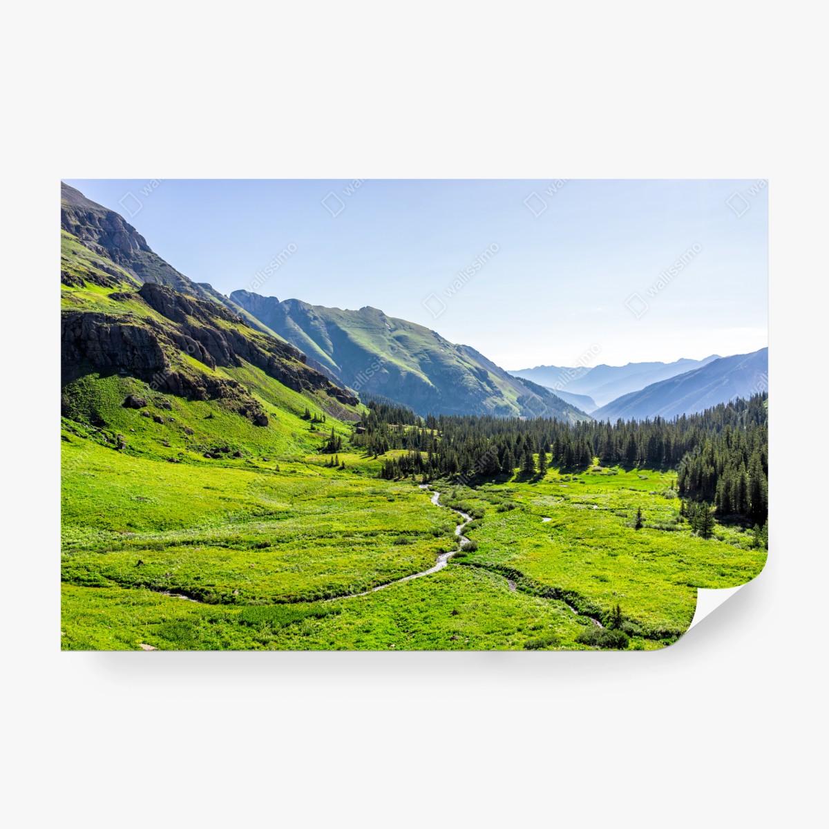 Wall mural serene alpine valley landscape • Wallissimo®